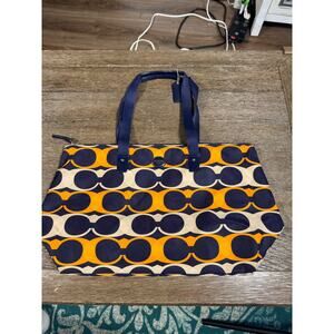 Coach Signature Linear Nylin Tote Orange/Navy Blue
